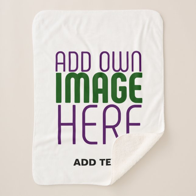 MODERN EDITABLE SIMPLE WHITE IMAGE TEXT TEMPLATE SHERPA BLANKET (Front)