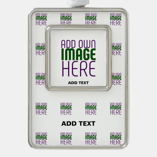  MODERN EDITABLE SIMPLE WHITE IMAGE TEXT TEMPLATE SILVER PLATED FRAMED ORNAMENT (Front)