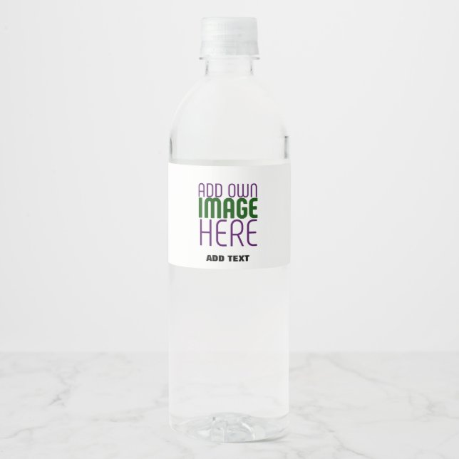 MODERN EDITABLE SIMPLE WHITE IMAGE TEXT TEMPLATE WATER BOTTLE LABEL (Front)