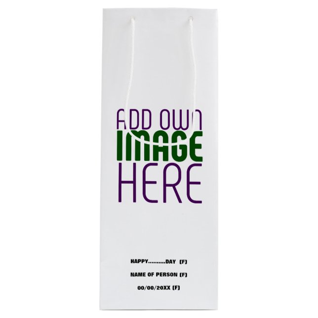 MODERN EDITABLE SIMPLE WHITE IMAGE TEXT TEMPLATE WINE GIFT BAG (Front)