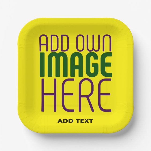 MODERN EDITABLE SIMPLE YELLOW IMAGE TEXT TEMPLATE PAPER PLATE (Front)