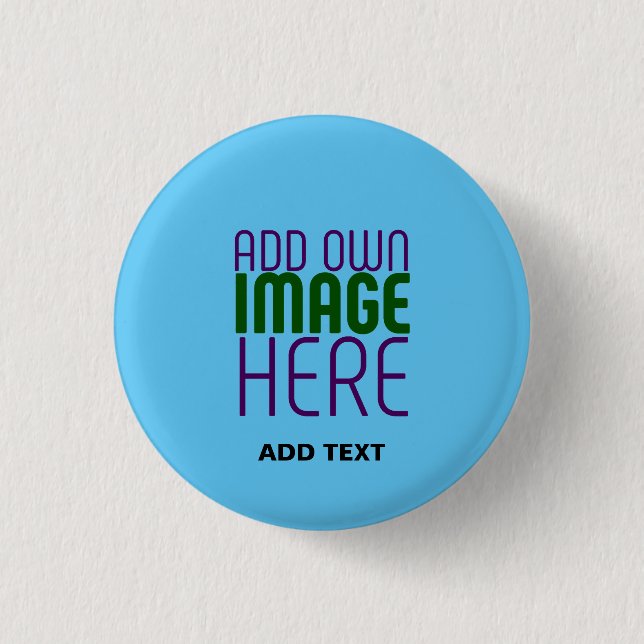 MODERN EDITABLE SWAG SKY BLUE IMAGE TEXT TEMPLATE 3 CM ROUND BADGE (Front)