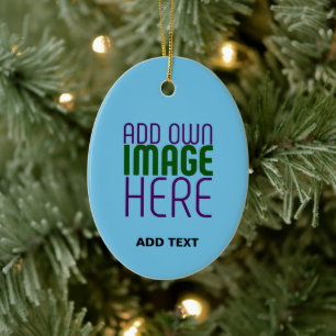 MODERN EDITABLE SWAG SKY BLUE IMAGE TEXT TEMPLATE CERAMIC TREE DECORATION