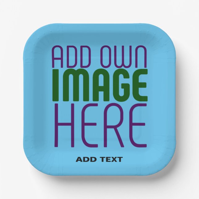 MODERN EDITABLE SWAG SKY BLUE IMAGE TEXT TEMPLATE PAPER PLATE (Front)