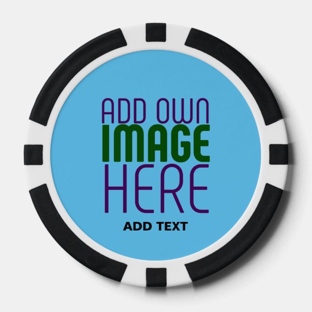 MODERN EDITABLE SWAG SKY BLUE IMAGE TEXT TEMPLATE POKER CHIPS (Front)