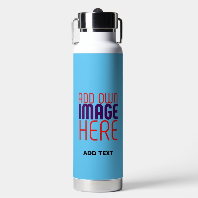 MODERN EDITABLE SWAG SKY BLUE IMAGE TEXT TEMPLATE WATER BOTTLE (Front)
