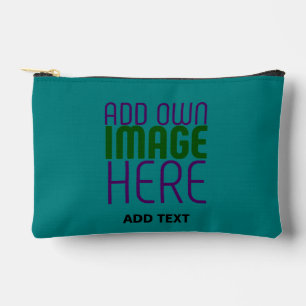 MODERN EDITABLE TEAL GREEN IMAGE TEXT TEMPLATE ACCESSORY POUCH