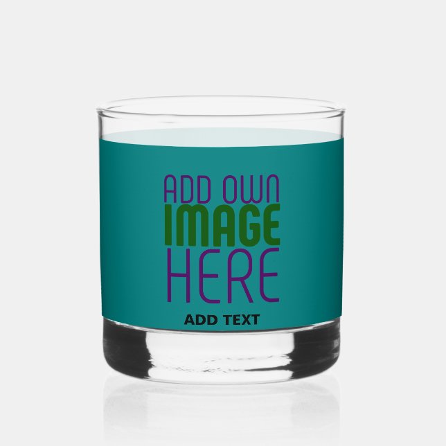 MODERN EDITABLE TEAL GREEN IMAGE TEXT TEMPLATE WHISKEY GLASS (Front)