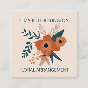 modern editable terracotta floral retro florist square business card