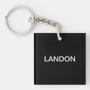 Modern Editable Text   Black & White Key Ring