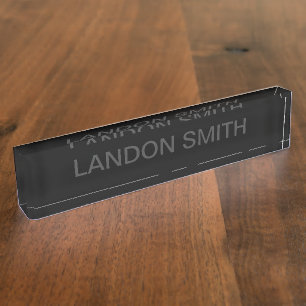 Modern Editable Text Dark Grey & Black Nameplate