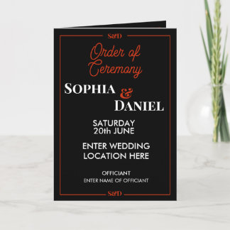Modern Editable Wedding Order of Ceremony Programme