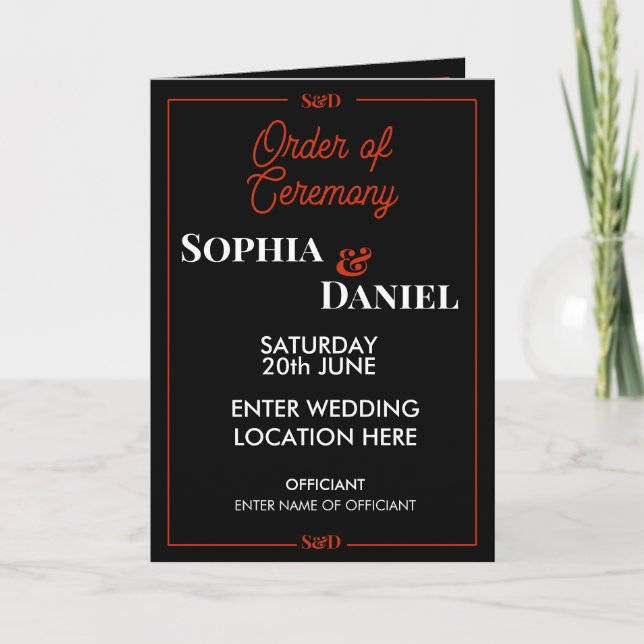 Modern Editable Wedding Order of Ceremony Programme (Front)