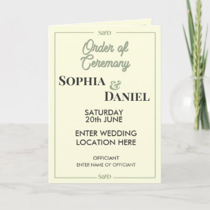 Modern Editable Wedding Order of Ceremony Programme