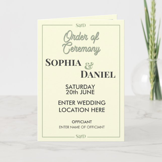 Modern Editable Wedding Order of Ceremony Programme (Front)