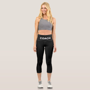 Modern Editable White Coach Text on Black Capri Leggings
