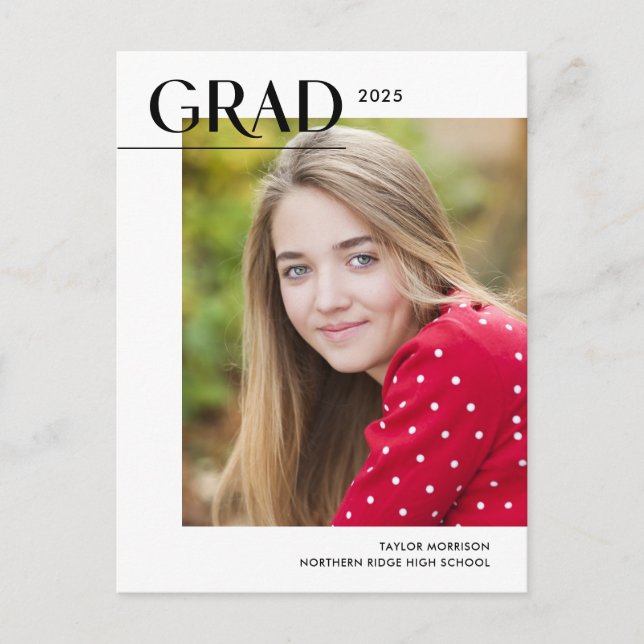 Modern Editorial 2025 Grad 1-Photo Graduation Postcard (Front)