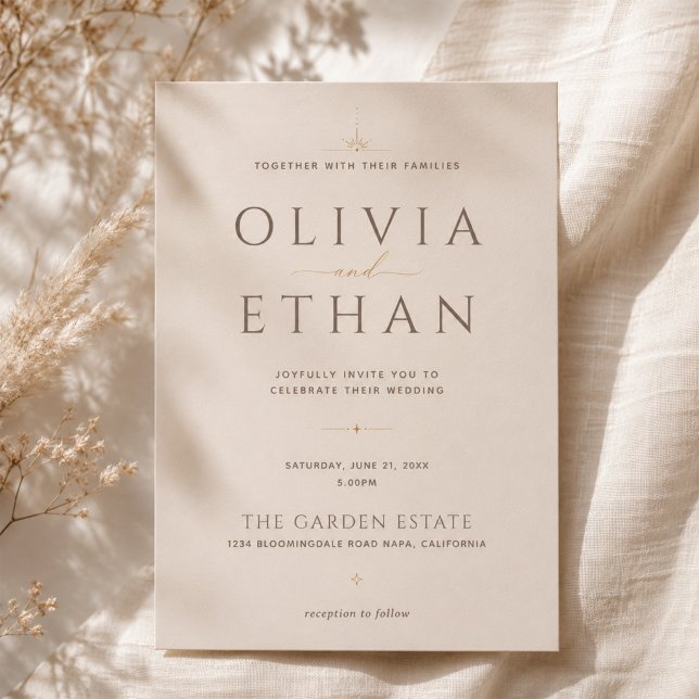 Modern Editorial Champagne Beige Wedding Invitation (Creator Uploaded)