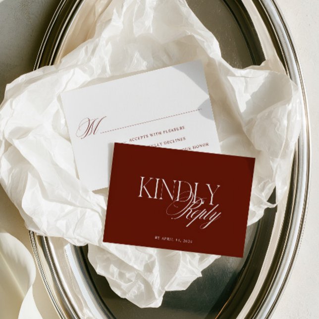 Modern Editorial Deep Terracotta Red Wedding RSVP Card (Modern Editorial Deep Terracotta Red Wedding RSVP Card)