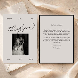 Modern Editorial Monochrome Black & White Wedding  Thank You Card