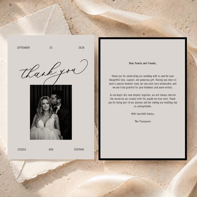 Modern Editorial Monochrome Black & White Wedding  Thank You Card (Creator Uploaded)