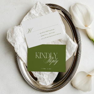 Modern Editorial Olive Green Wedding RSVP Card