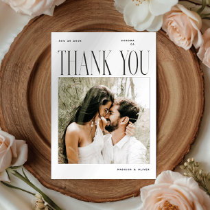 Modern Editorial Photo Double Sided Wedding Thank You Card
