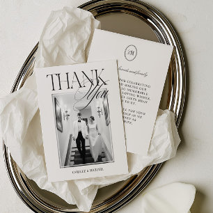 Modern Editorial Script Photo Wedding Thank You Card