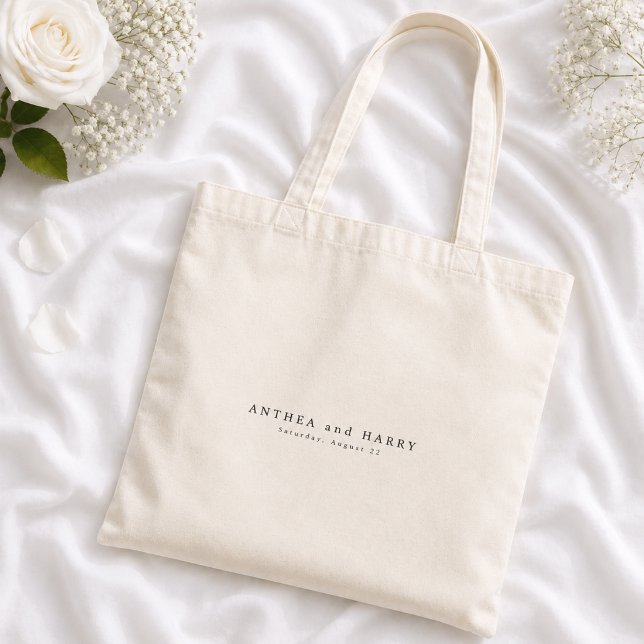 Modern Editorial Serif Wedding Welcome Favour Tote Bag (Creator Uploaded)