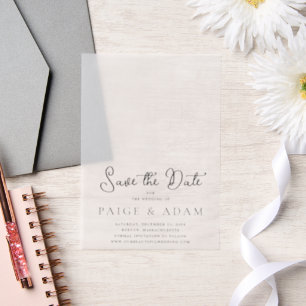 Modern Editorial Wedding Save the Date Vellum Invitations