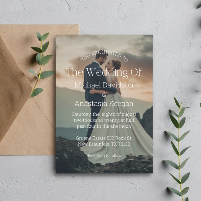Modern Editorial White Typography Photo Wedding Invitation (Creator Uploaded)
