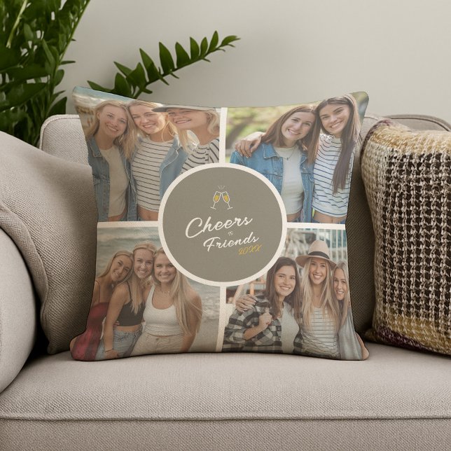 Modern Eelegant Custom Photo Collage Friendship Cushion (Creator Uploaded)
