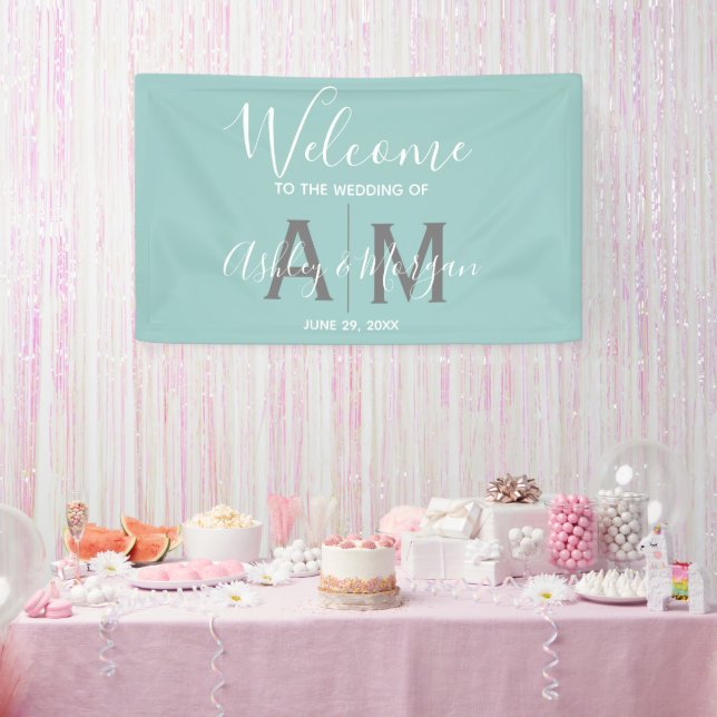 Modern Eggshell Blue Wedding Couples Monogram  Banner (Party)