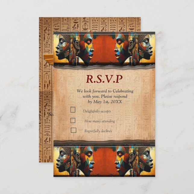 Modern Egyptian, Islamic, Arabic & African design RSVP Card (Front/Back)