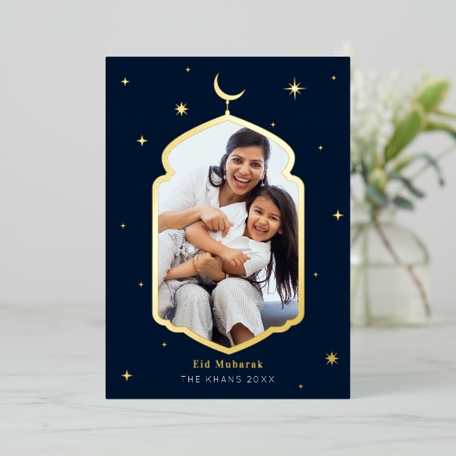 Modern Eid Mubarak Holiday Foil Invitation (Standing Front)