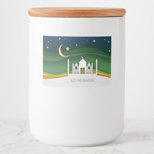 Modern Eid Mubarak Paper Cut Mosque - Food Label (Front)