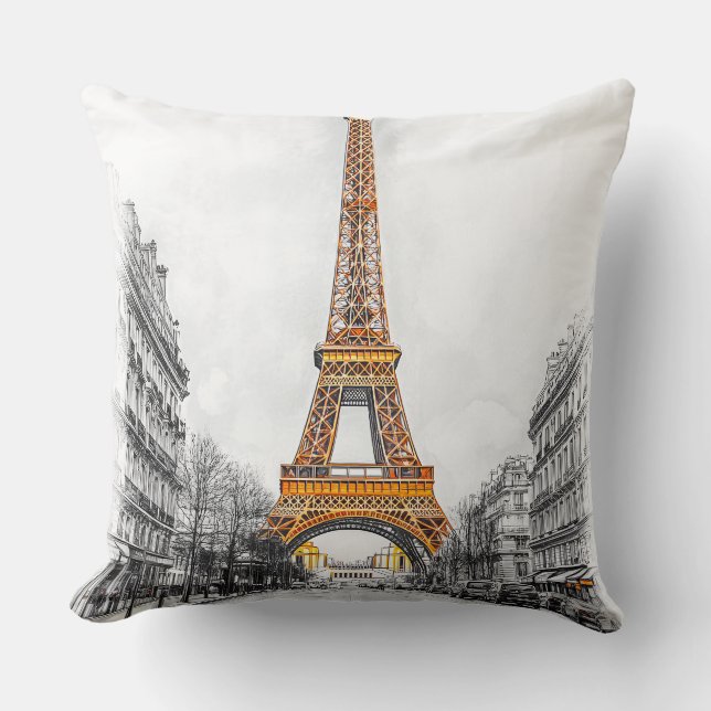 Modern Eiffel Tower 🌆 in the streets of Paris Cushion (Front)