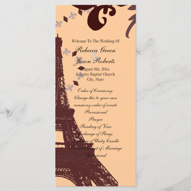 modern eiffel tower vintage paris wedding programs programme (Front)