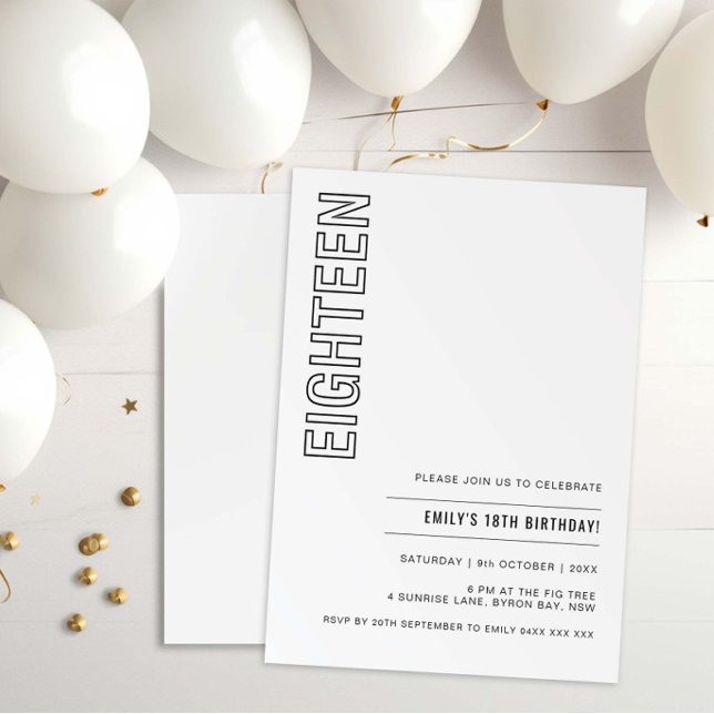 Modern Eighteen 18th Birthday Party Invitation (Creator Uploaded)