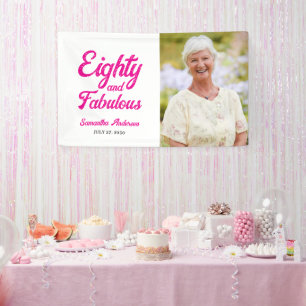 Modern Eighty and Fabulous Pink 80th Birthday Banner