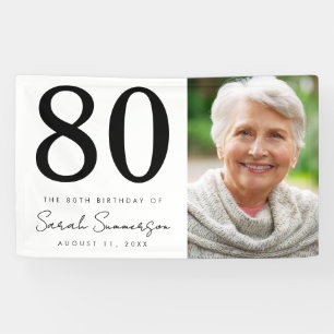 Modern Eighty Black White Photo 80th Birthday Banner