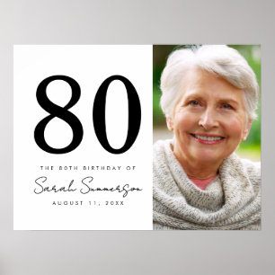 Modern Eighty Black White Photo 80th Birthday Poster
