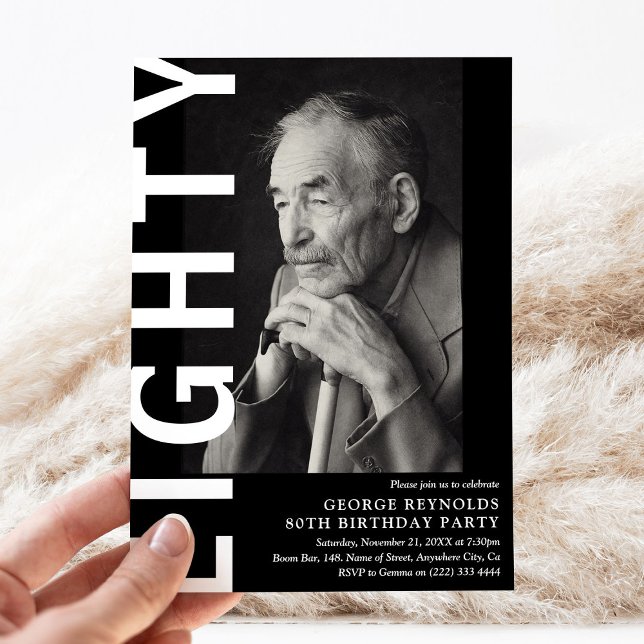 Modern EIGHTY Photo 80th Birthday Party Invitation (Creator Uploaded)