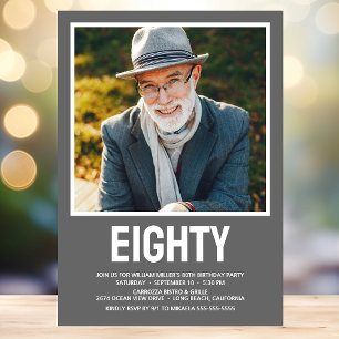 Modern EIGHTY Photo 80th Birthday Party Invitation