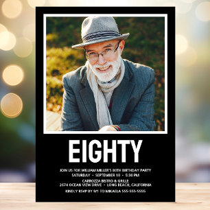 Modern EIGHTY Photo 80th Birthday Party Invitation
