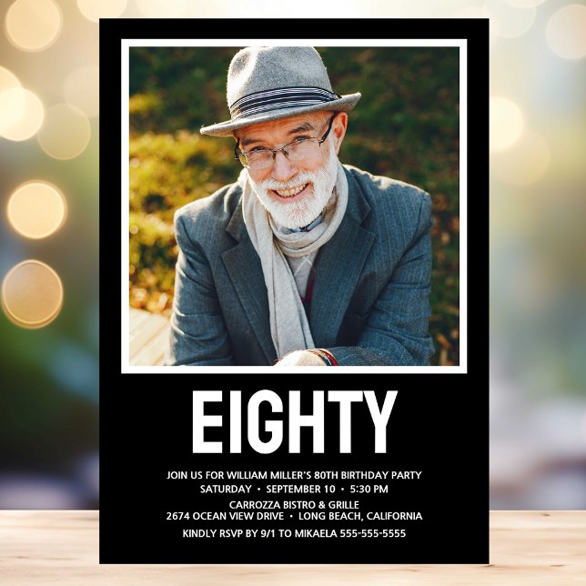 Modern EIGHTY Photo 80th Birthday Party Invitation (Creator Uploaded)