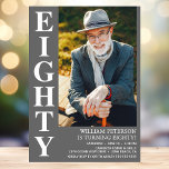 Modern EIGHTY Photo 80th Birthday Party Invitation<br><div class="desc">This modern men's 80th Birthday Bold Type Photo Invitation is perfect for celebrating the man in your life who's turning eighty. The word "eighty" is in a fabulous bold cap font in white on grey. You choose the photo which makes this invitation unique to your guest of honour. The templates...</div>