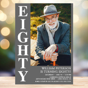 Modern EIGHTY Photo 80th Birthday Party Invitation