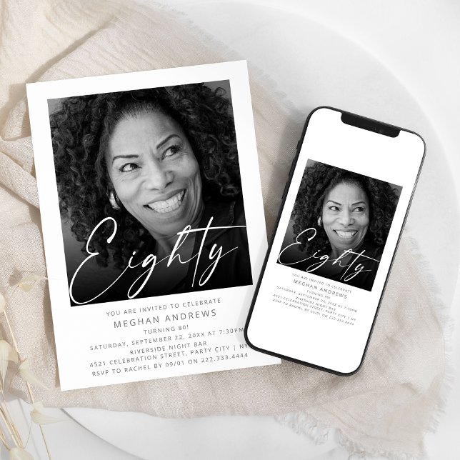 Modern Eighty Photo Birthday Party Invitation (Creator Uploaded)