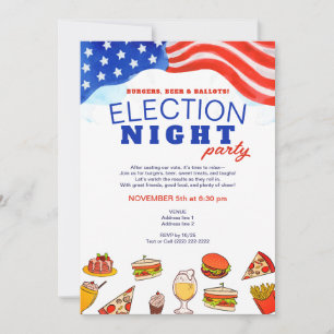 Modern Election Night Party Burgers Beer & Ballots Invitation